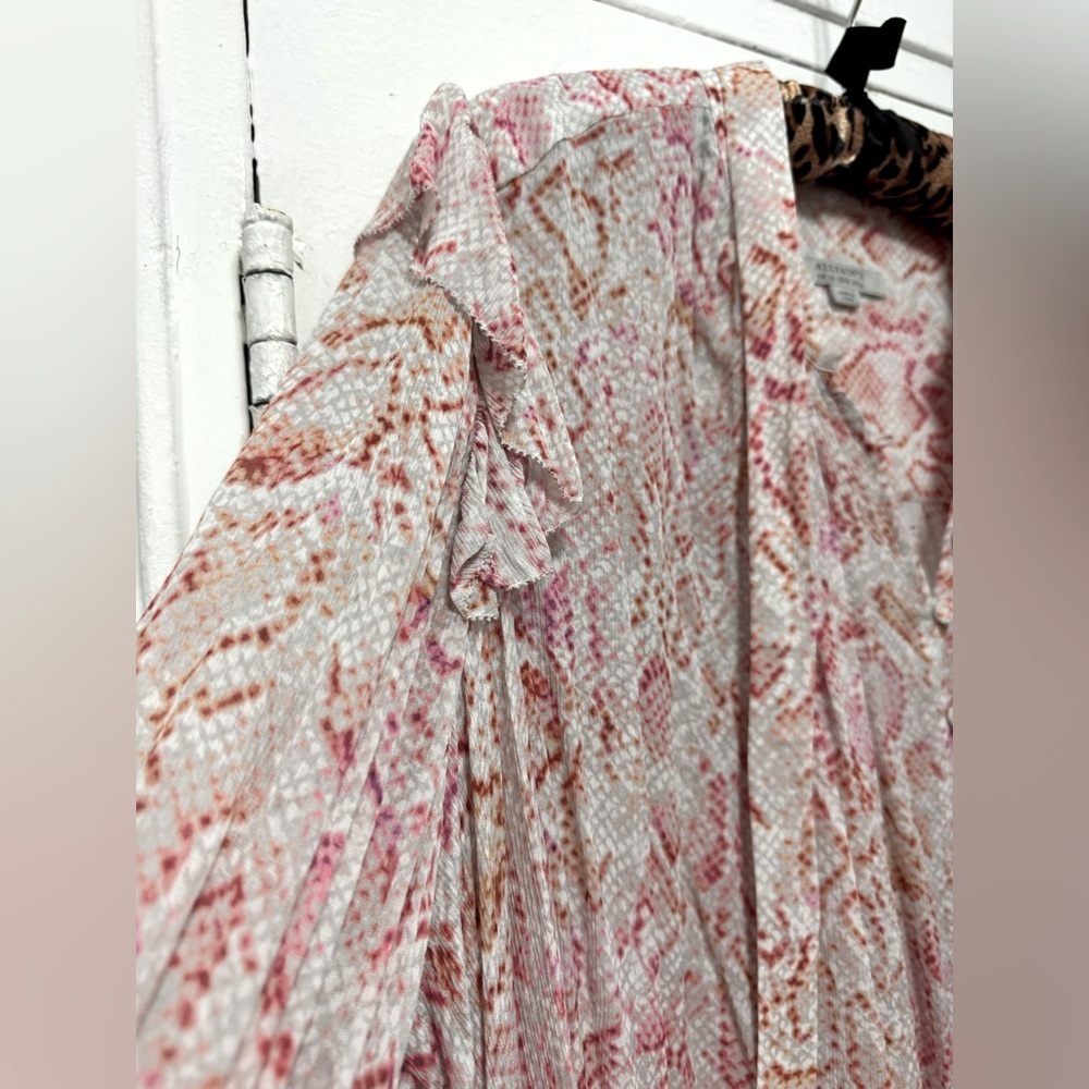 ALLSAINTS Lara Vernus Snakeprint Romantic Ruffled Victorian Style Pink Blouse 10 - Picture 6 of 8